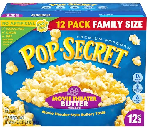 Pop Secret Mikrowellen-Popcorn, Kino-Butter, Geschmack, 85 ml, 12 Stück