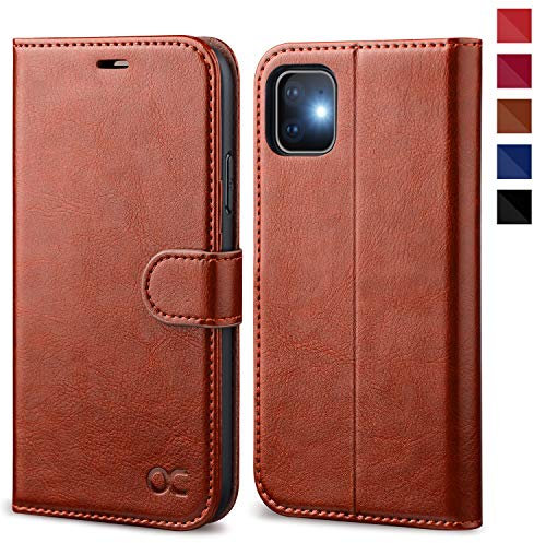 OCASE for iPhone 11 Case, PU Leather Wallet, Magnetic Flip Folio Cover with Card Holders, Shockproof TPU, and Kickstand for 6.1 Inch iPhone 11, Brown