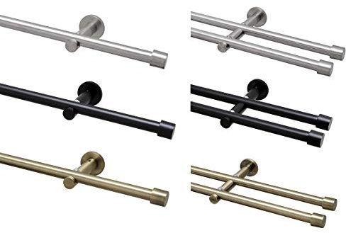 Garduna Gardinenstange Ø 16mm 2-Lauf Edelstahl-Look Metall, 400cm (2x200cm)