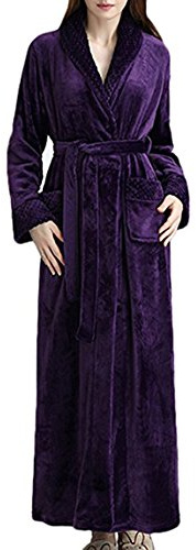 DSNOW Femme Peignoir Velours Robe de Chambre avec 2 Poches Long Flanelle Peignoir de Bain Eponge Hiver Longue pour Le Cadeau de Noël