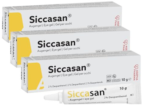 Siccasan Gel Augentropfen für trockene Augen mit Dexpanthenol und Carbomer zur Heilung gegen trockene Augen. 3er pack