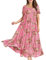 YESNO Women Dresses Casual Plus Size Bohemian Short Sleeve Floral Long Maxi Summer Beach Swing Dress/Pockets XL EJFUK CR35