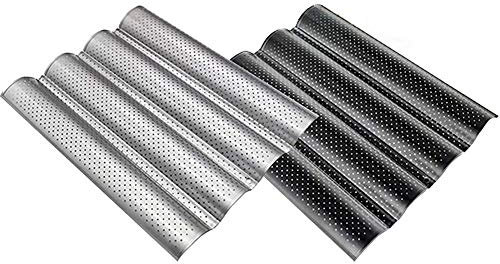 2 Stück Baguette-Backblech, perforierte Form, Backform, Backform, für französische Brote, antihaftbeschichtet, Backblech für 4 Baguettes