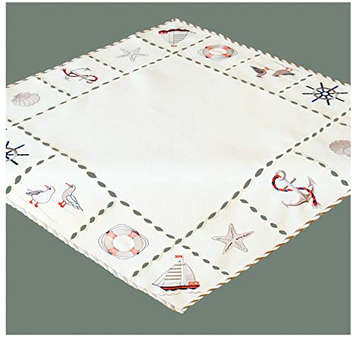 heimtexland ® Tischwäsche Nordsee Maritim Bestickt Blau Rot Esszimmer Tischdeko Typ737 Mitteldecke 60x60 cm