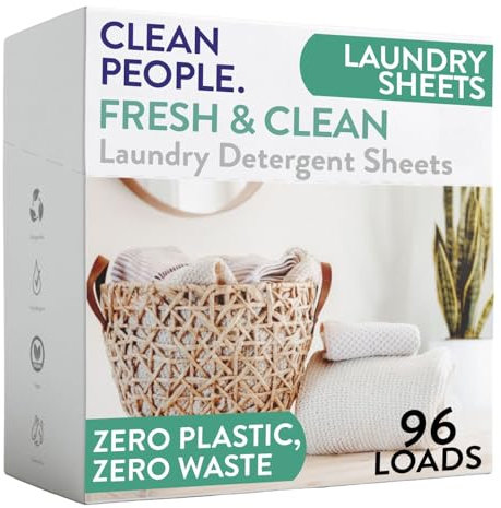 Clean People - Fogli per detersivo per bucato, confezione riciclabile, ipoallergenici, anti-macchia, ultra concentrati, profumo fresco, confezione da 96