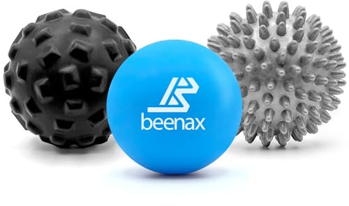 Beenax Massage Ball (Set of 3) - Trigger Point Therapy, Myofascial Release, Plantar Fasciitis, Deep Tissue, Pain Relief and Stiffness Reduction - Relieve Stress and Relax Tight Muscles