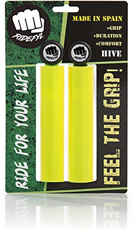 Ridefyl | Puños de Bicicleta Hive | Accesorios Bicicleta | Ciclismo | Deporte | Adultos | Unisex | Color Amarillo | Talla Única | Fabricado en España