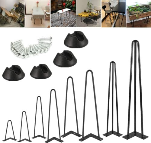 Qimu 4 Stück Haarnadel Tischbeine Tischgestell Metall Tischbeine Schwarz Hairpin Legs,41cm 3-Stange,für Schreibtisch, Couchtisch TV-Schränke Möbel DIY-Projekt