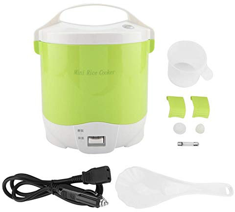 Mini arrocera de 1,6 l, 24 V, 180 W, vaporera eléctrica para alimentos, fiambrera, calentador de alimentos portátil, vaporera con olla antiadherente extraíble, cesta de vapor, taza medidora, cuchara