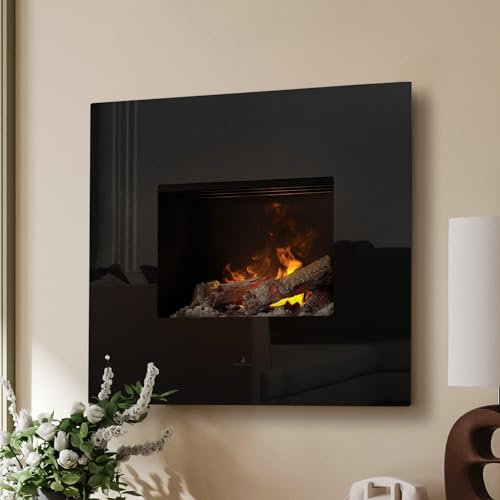 Noble Flame Orion - Opti-Myst Elektrokamin Kaminofen Kamin - Wandmontage - mit Heizung - mit Dekoholz - weiß/schwarz