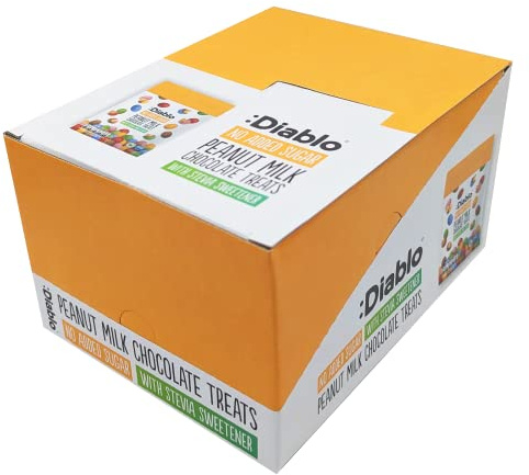 Diablo No Added Sugar Peanut Milk Chocolate Treats - Sweetened with Stevia, Low Sugar Chocolate Nuts Snack Mix – Great for Gift Hampers, Holidays, Birthdays & Christmas – 40g Pack of 24