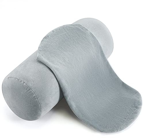 Newwiee 2 Pcs Cervical Neck Roll Pillow Cover with Zipper 16 x 6 Inch Round Neck Roll Pillowcover Cylinder Soft Bolster Pillowcase for Cylindrical Cushion, Pillow Case Only, Gray