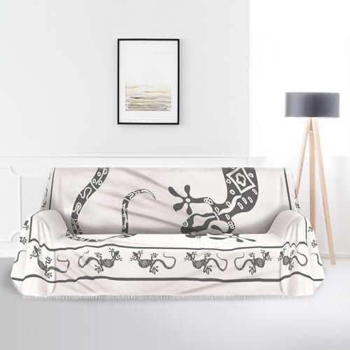 Banzaii Strandtuch, Maxi, sandfest, Tagesdecke, Sofaüberwurf, Baumwolle, 210 x 230 cm, Gecko, Grau