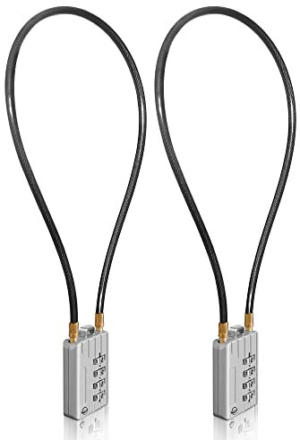 SISAV Serrure à câble long de 50cm/20pouces avec cadenas à combinaison à 4 chiffres,câble de sécurité réinitialisable,pour bagages,valises,armes,casques - couleur argentée 2 Pièces