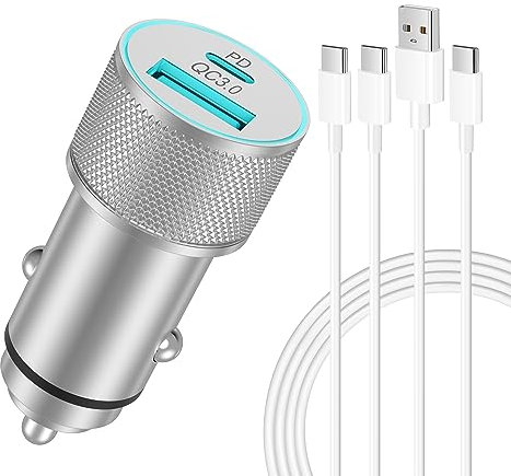 Fast Car Charger and USB Type C Cable for iPhone 16/15 Pro Max, iPhone 16e, Samsung Galaxy S25/S24/S23/Ultra, Google Pixel 9/8/7/6, 38W 2-Port PD/QC Cigarette Lighter USB C Adapter 12-24V USB Socket