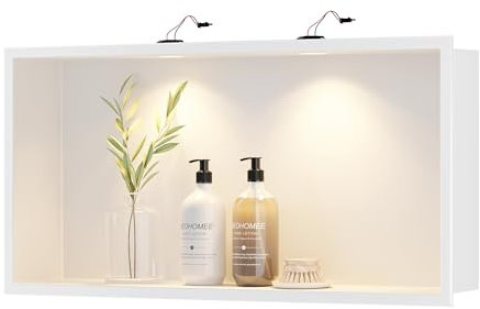 Neodrain Duschnische mit nicht dimmbarem LED-Downlight, 61 x 30,5 cm, weiße Edelstahl-Nische, keine Fliesen erforderlich, Duschnische, integrierte versenkte Nische für Badezimmer-Aufbewahrung