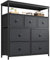 EnHomee Chest of Drawers with 7 Drawers, Bedroom Drawers,2 Tier Wooden Shelf with 7 Fabric Drawers, Dresser Easy to Assemble, Tall Chest of Drawers for Closet, Nursery, Living Room, Black Grey
