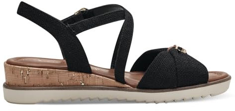 Tamaris Damen Keilsandalen, Frauen Sandalen,Wedge-Heel,hoch,Sommerschuhe,Freizeitschuhe,offene Schuhe,Strandschuhe,Keilabsatz,Black,41 EU