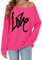 florynova Women's Off The Shoulder Tops Casual Long Sleeve Sweaters Boat Neck Blouse Graphic T-Shirt(Hot Pink, S)