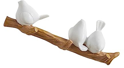 Cabilock Zweig Vogelhaken Vögel Auf Baumastaufhänger Rustikale Wandhaken Wandgarderobe Bauernhaken Wandmontiertes Schlüsselbrett Eingangshaken Holzständer Dekorative Wand Kleidung Weiß Harz
