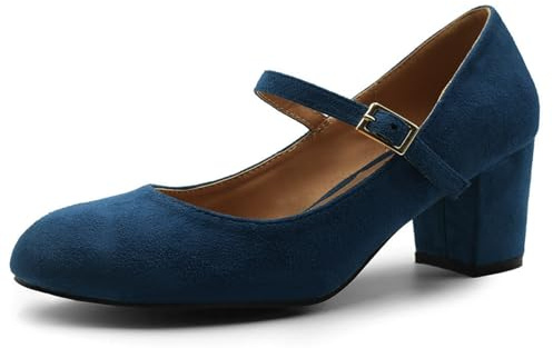 Womens Mid Block Heels Mary Jane Ankle Strap Court Shoes Ladies Comfort Work Pumps Formal Smart Office Low Heeled Strappy Slip On Dolly Shoes