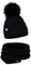 EliMeli Mütze Schal Damen Winter Kombi Set - warme Strickmütze Wintermütze mit Bommel und Schal - Slouch Strick Beanie Bommelmütze (Schwarz - Set mit Schal)