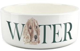 Cocker Spaniel Pet Bowl - Large Ceramic Water Bowl - White Water Dish For Dogs