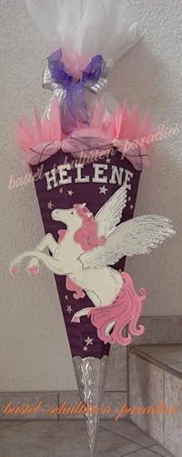 Schultüten Bastelset Pegasus/Einhorn mit Organza lila-rosa-weiß mit Sternen MaterialType Schultütenzuschnitt 400g Karton