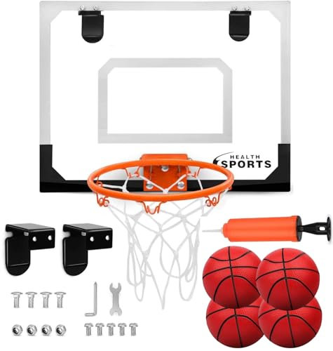 NaXew Indoor Basketball Hoop for Bedroom | Wall Mounted/Over Door Mini Basketball Hoop Includes Basketball and Net
