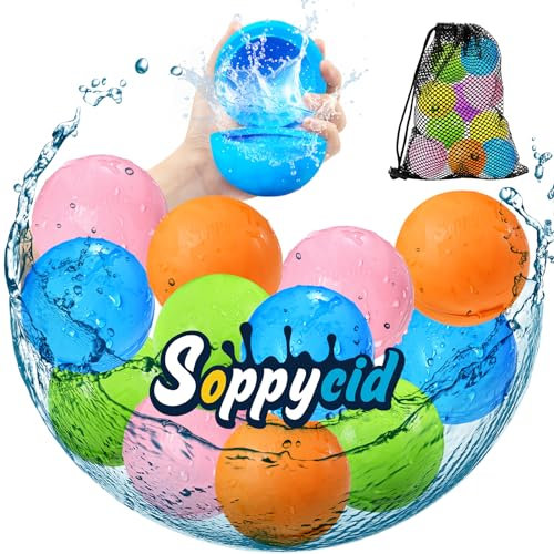 SOPPYCID Globos De Agua Reutilizables,12 Piezas Globos De Agua Juegos De Agua,Globo Agua Bombas De Juguetes De Piscina,Juegos Al Aire Libre Silicona Bombas De Agua,Globos Agua De Juegos Playa