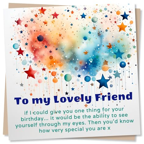 Birthday Card for Friend, Female, Her - Beautiful Verse, Stars, Thank You | for Bestie, Best Mate, Women, Sister, Colleague - Colourful Splatter, Confetti Dots - Blank Inside, with Envelope