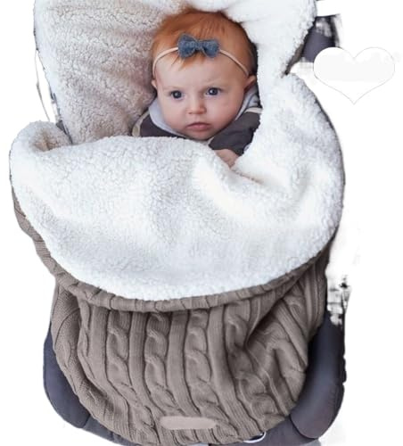 Juaugusep Baby Sleeping Bag fits Infant Newborn,Warm Baby Sleeping Bag,Winter Newborn Knit Wool Swaddling Blanket Kid Sleepsack Footmuff Stroller Knitted Sleep Nest Sack (Khaki, One Size)