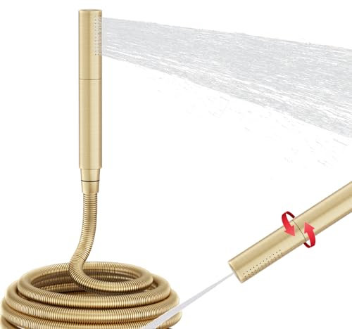 AYIVG Brushed Gold Finish Round Brass 2 in 1 High Pressure Handheld Shower Head Hand Shower with 140cm Hose for Bathroom Shower System