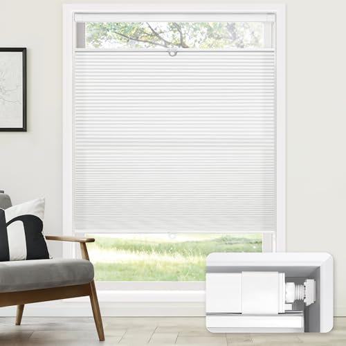 LazBlinds No Tools No Drill Cordless Cellular Shades, Top Down Bottom Up (TDBU) Cellular Pleated Window Shades, Light Filtering Honeycomb Shades for Window Size 22 W x 48 H, White