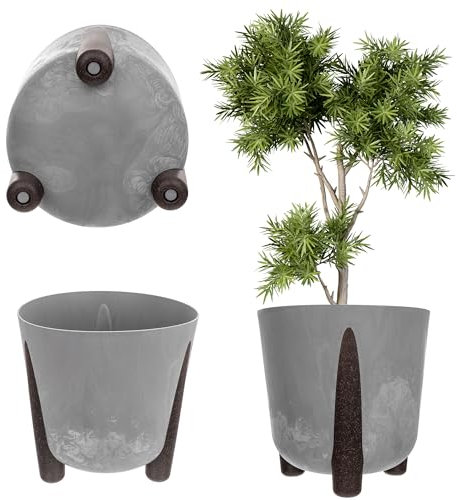 KADAX Cache-pot avec insert intérieur, pot de fleurs rond en plastique pour l'intérieur et l'extérieur (gris, 21 cm), K9899