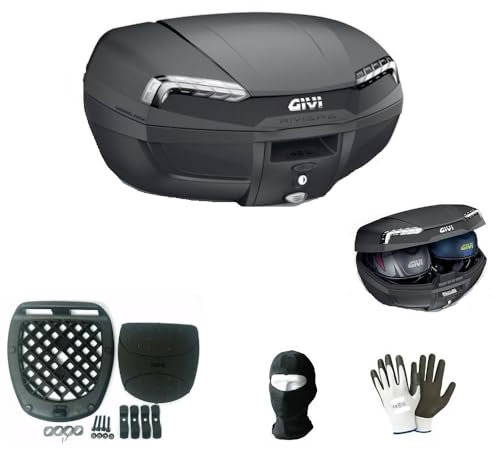 KOMPATIBEL MIT Triumph Tiger 1050 E46NT Riviera KOFFERTOPCASE MIT WEISSEN Reflektoren+MONTAGESATZ+Anti-VIBRATIONSMATTE+Platte FÜR Motorrad GEPÄCKTRÄGER 2 GROßE HELME