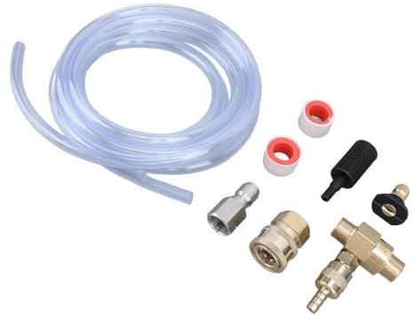 Yusat High Pressure Washer Chemical Injector Kit 3/8 Inch Connector Adjustable Valve 4000PSI Washer Chemical Injector Black Nozzle 9.8ft Hose Set
