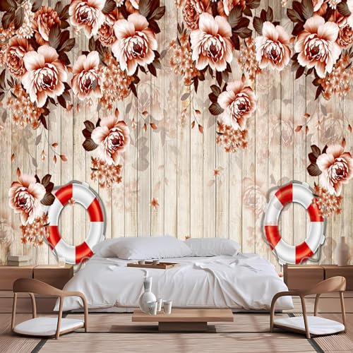 Lcythiazole Papier peint floral de taille personnalisée – Peony Roses Mural, papier peint floral vintage 3D personnalisable, autocollant et amovible