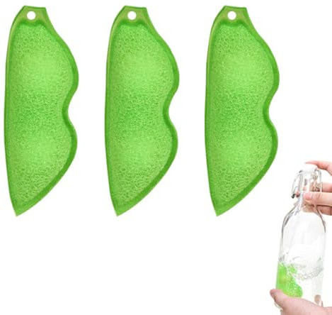VAEIORP 3 Pieces Beans Bottle Cleaning Sponge Magic Beans Bottle Cleaner Sponge Kitchen Sponge Pea Shape Sponge Magic Beans