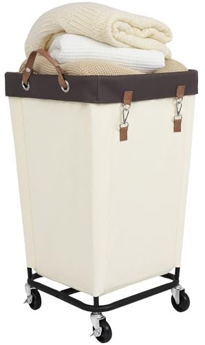 StorageWorks 160 L Wäschesammler mit Rädern, großer Wäschekorb mit Rollen für Wäsche, Wäschewagen mit abnehmbaren Stofftaschen für schmutzige Kleidung für Hotel, Zuhause, Schrank, Wohnheim, beige