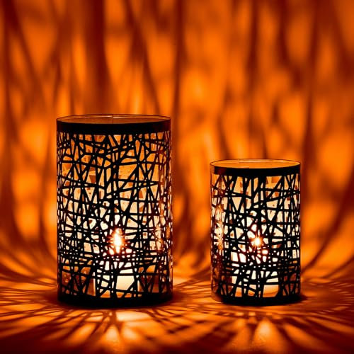 Marrakesch 2er Set Skandinavische Deko Teelichthalter aus Metall in grau 20 & 15 cm groß | Windlicht Coutan als Frühling Wohnzimmer Tisch Deko | Moderne Kerzenständer für Teelichter als Balkondeko