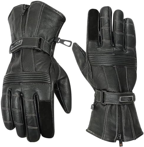 WMW WALI MOTO WEAR Leder Motorrad Winter Handschuhe Herren Schwarz Thermische Motorrad-Handschuhe Warm Wasserdicht Winddicht Motorrad Roller Winter Handschuhe Motorrad Touring Handschuhe (Black, 2XL)