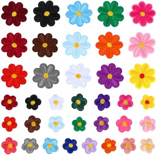 Nogeqi 37 Stück Stoffblumen zum Aufnähen, blumen zum aufbügeln Bügelflicken, Blumen Aufnäher, Blume Patches Bügelbilder Flower Patches Flicken für Jeans Hosen Jacken T-Shirt Tasche