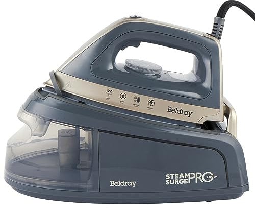 Beldray BEL01137TTVDE Ferro a Vapore Titanium Steam Surge Pro - Stazione di Vapore, Serbatoio d'Acqua 1,2L, Ferro da Stiro a Vapore con Piastra in Ceramica, Temperatura Variabile, Anticalcare, 2400W
