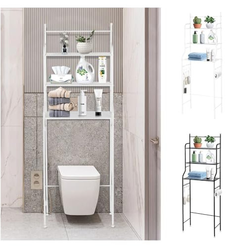 Willonin Etagère de Salle de Bain, Meuble Etagères de WC, Meuble de Rangement au-Dessus des Toilettes WC avec 3 tablettes (A,Blanc)