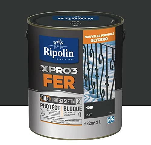 RIPOLIN Peinture fer glycéro XPRO3 Fer Mat Noir 2 L