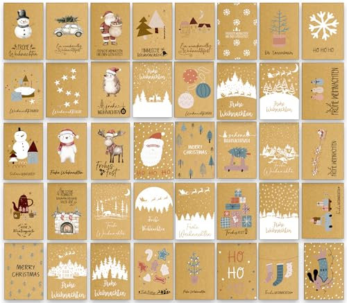 the lazy panda card company XXL Set mit 80 Weihnachtspostkarten mit 40 verschiedenen Designs Weihnachtskarten Postkarten
