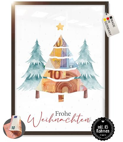 myDreamwork - Geldgeschenk Weihnachten - Verpackung Weihnachten - Geldgeschenk Weihnachten - Geldgeschenke im Rahmen (Weihnachtsbäume, schwarz)