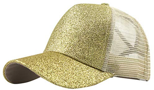 Kappe Damen Glitzer Basecap Atmungsaktiv Baseball Cap Pferdeschwanz Sonnenhut Einstellbar Baseballkappe Pailletten Party Hüte Laufcap Sportkappe Schirmmütze Herren Tshirt Sale