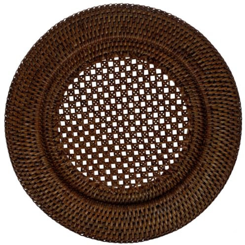 Assiette de présentation ronde en rotin, diamètre : 32 cm, marron, fabriquée à la main, assiette décorative, soucoupe, assiette de présentation pour assiettes, moka foncé